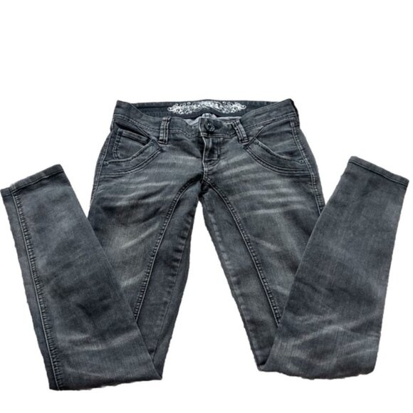 Express Denim - Express Zelda Jean Legging Slim Fit Ultra Low Rise Solid Gray Sz 2 Stretchy